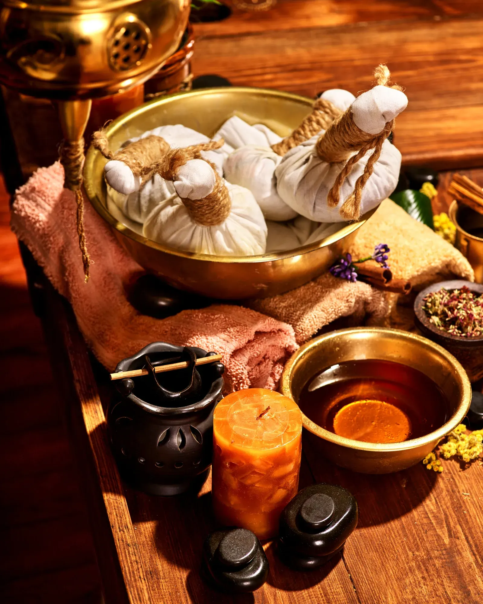 Classical Ayurvedic herbs, potli bundles and oils from the Ayuskama dispensary